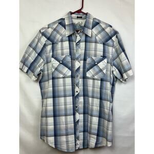 Bulkhead Men's Size 2XL Blue Gray Western Style Short Sleeve Pearl Snap Shirt